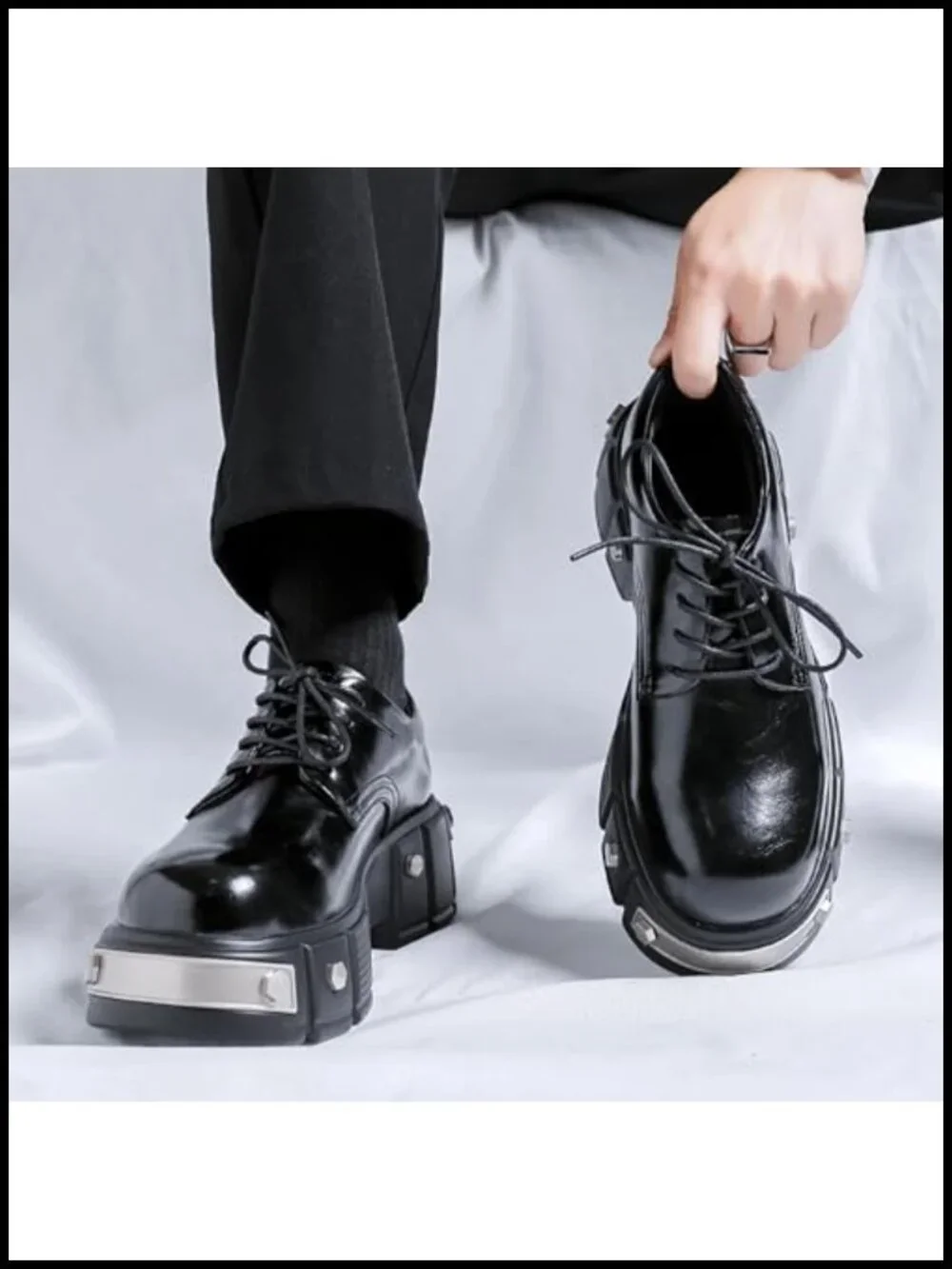 Faux Leather Platform Oxfords Motorcycle Shoes Men's Goth Punk Lace-Up